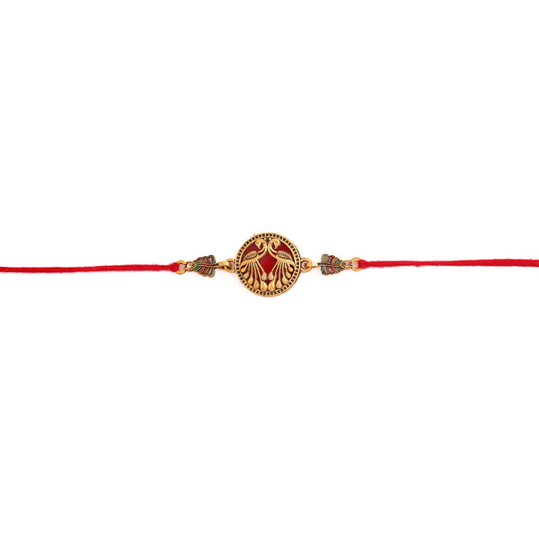 VOYLLA Gold Tone Peacock Feather Rakhi Bracelet - Bhai Rakhi For Brother, Handcrafted Indian Festival Jewelry - View #11