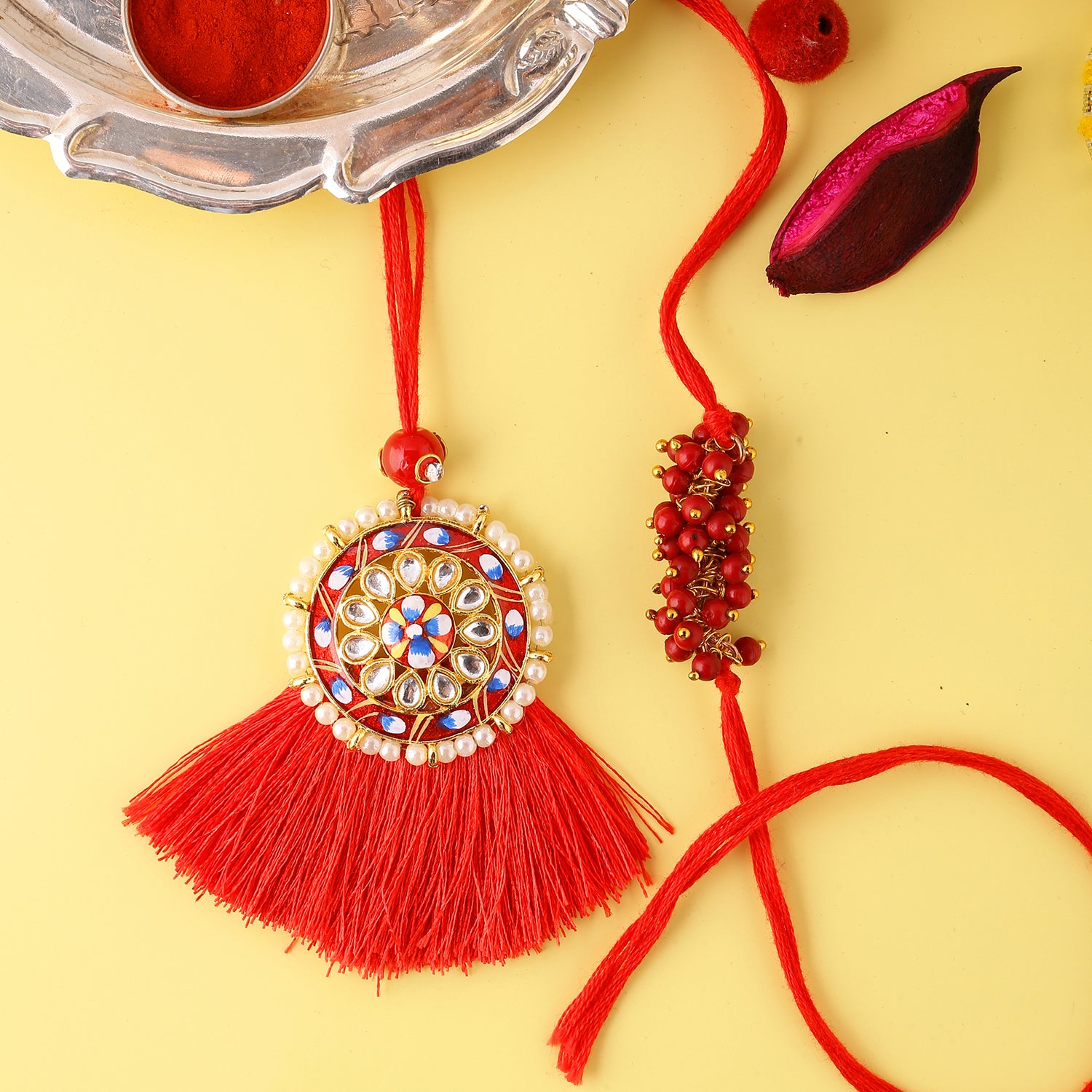 Rakhi Set Für Bruder & Bhabhi - Traditionelles Raksha Bandhan Armband Mit Karte