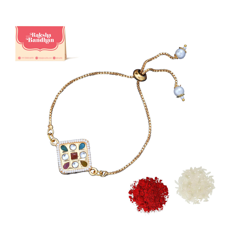 CZ Embellished Gold Toned Bracelet Style Rakhi | Voylla Rakhi