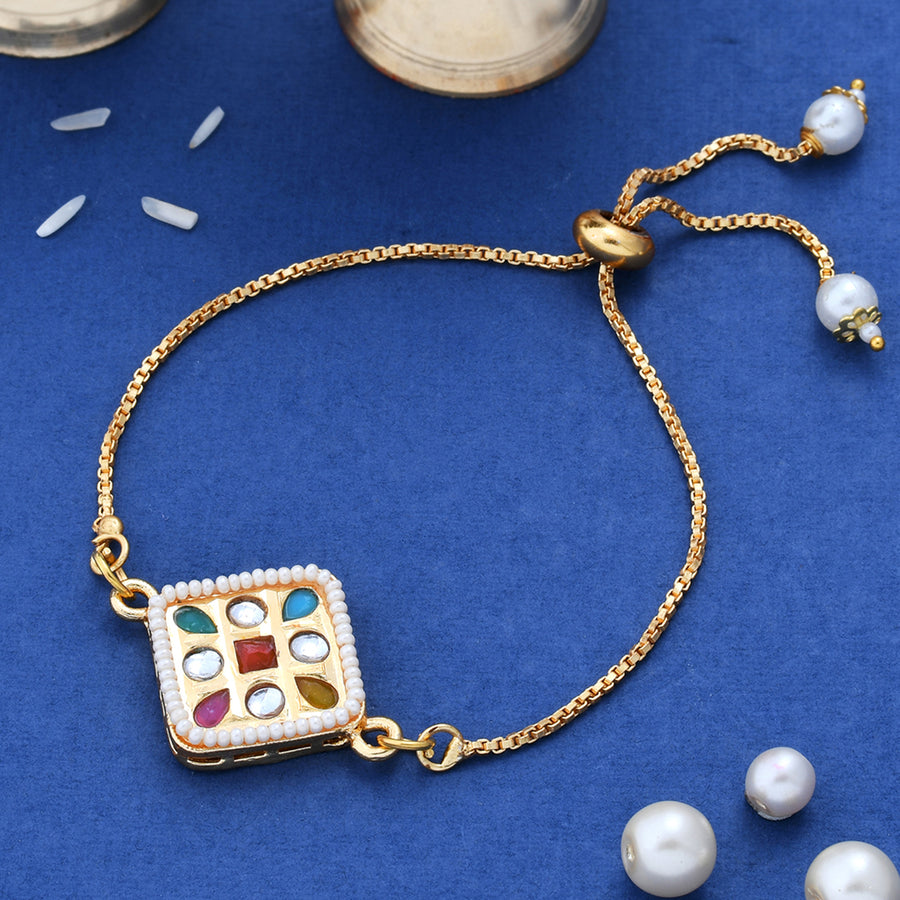CZ Embellished Gold Toned Bracelet Style Rakhi | Voylla Rakhi