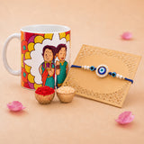 Evil Eye Rakhi Gift Set for Brother with Printed Coffee Mug