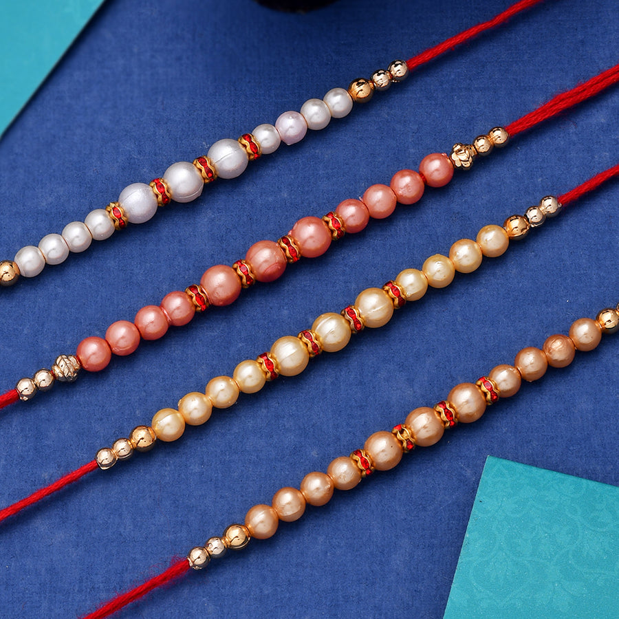 Set of 4 Pearl Beads Embellished Flamboyant Rakhi | Voylla Rakhi