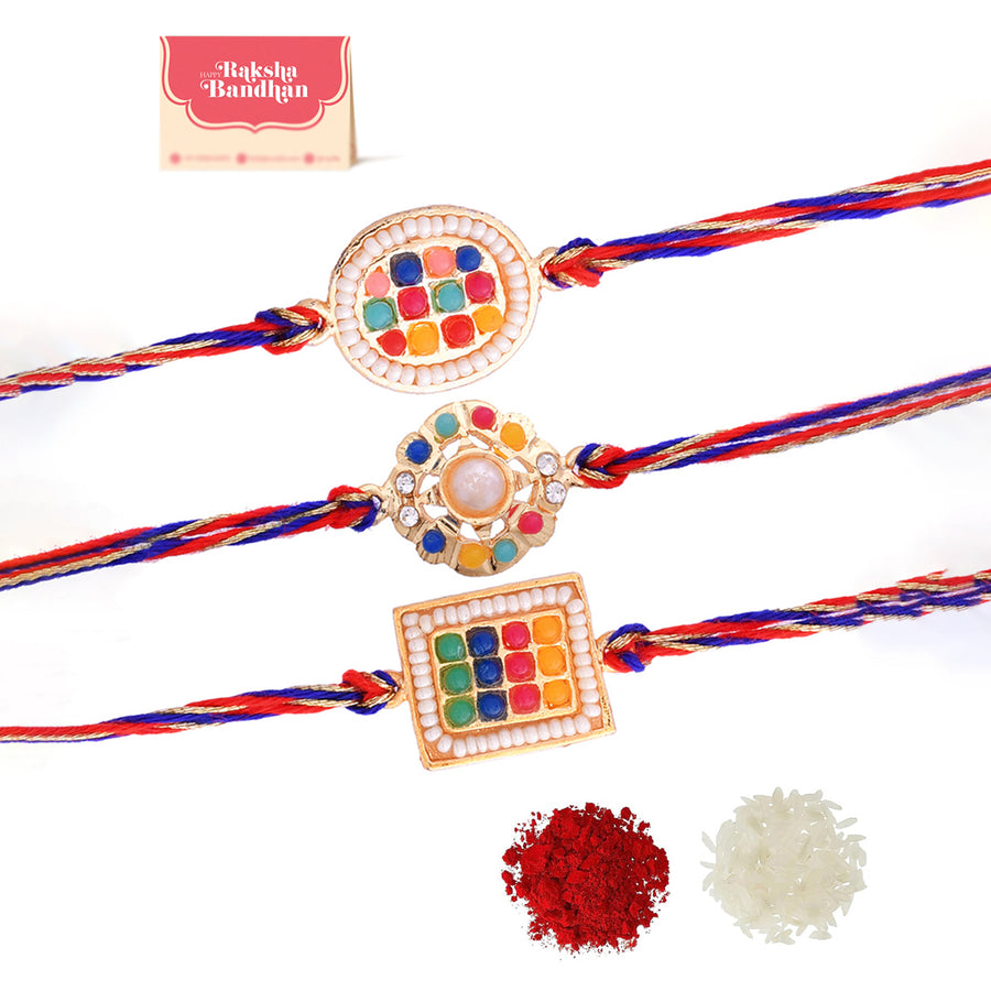 Set of 3 Colorful Beads Studded Thread Rakhi|Voylla Rakhi
