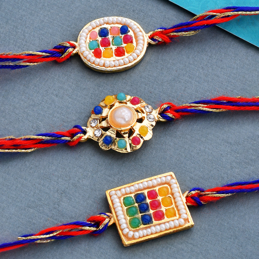 Set of 3 Colorful Beads Studded Thread Rakhi|Voylla Rakhi