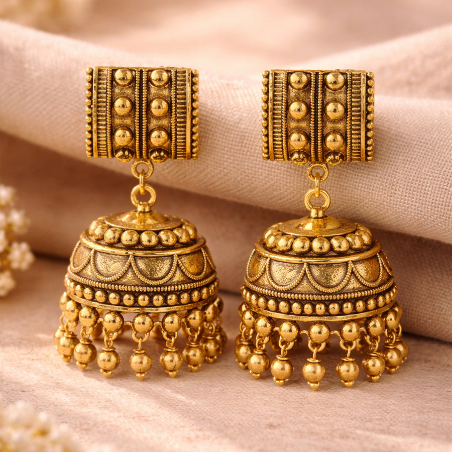 Rava Ball Oxidized Jhumka Style Earrings