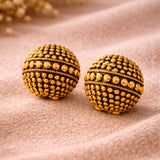 Rava Ball Oxidized Gold Ball Stud Earrings