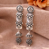 Rava Ball Long Silver Oxidized Earrings