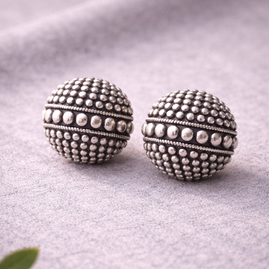 Oxidized Rava Ball Stud Earrings