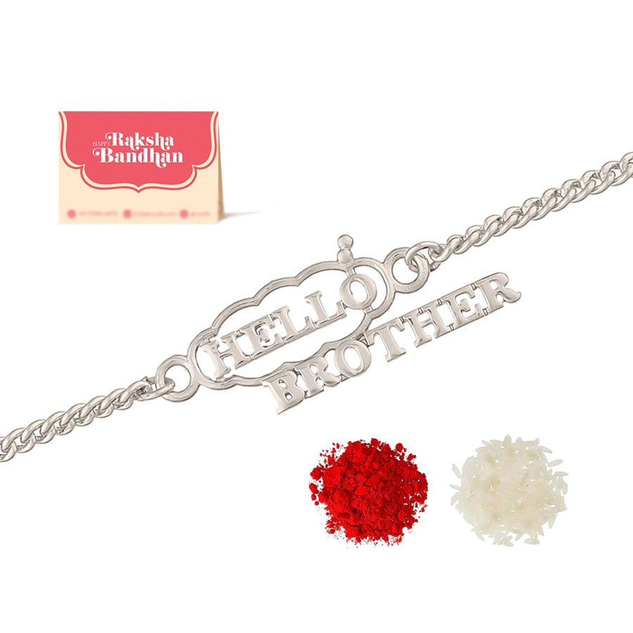 Stylish Hello Brother Silver Tone Bracelet Rakhi | Voylla Rakhi