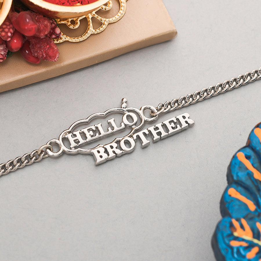 Stylish Hello Brother Silver Tone Bracelet Rakhi | Voylla Rakhi