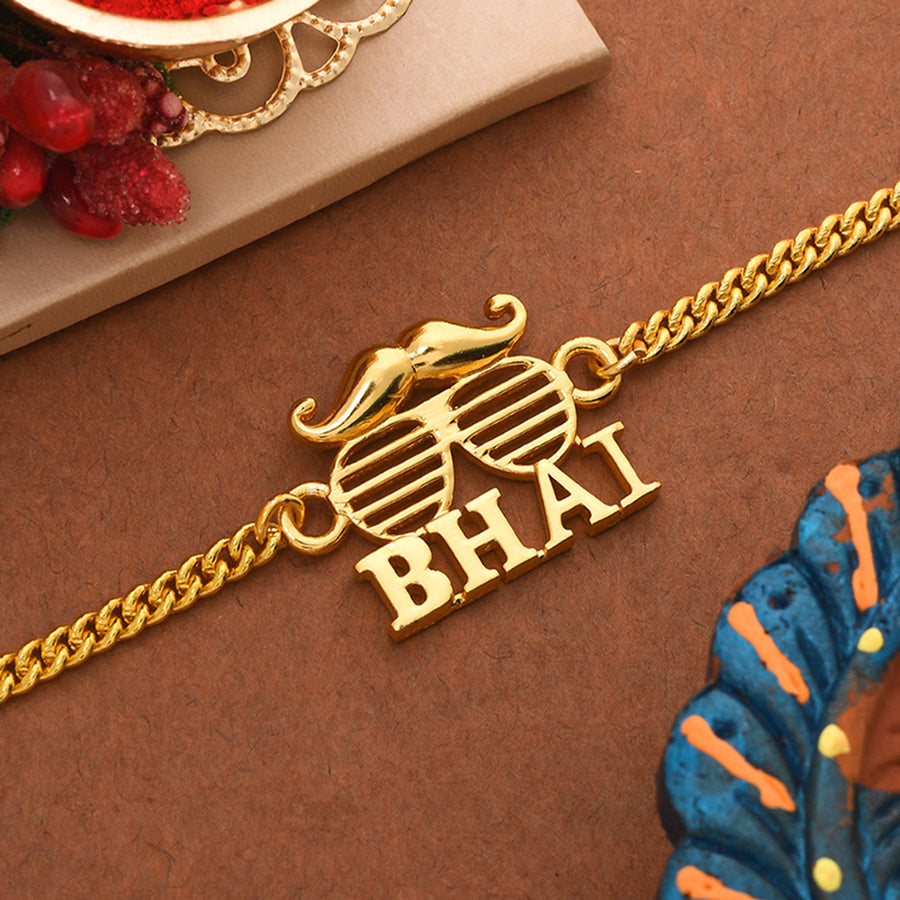 Bhai Gold Tone Bracelet Style Rakhi | Voylla Rakhi