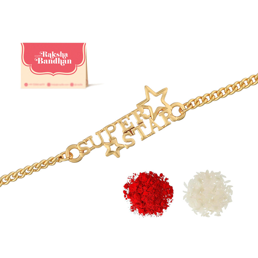 Super Star Gold Tone Bracelet Style Rakhi | Voylla Rakhi