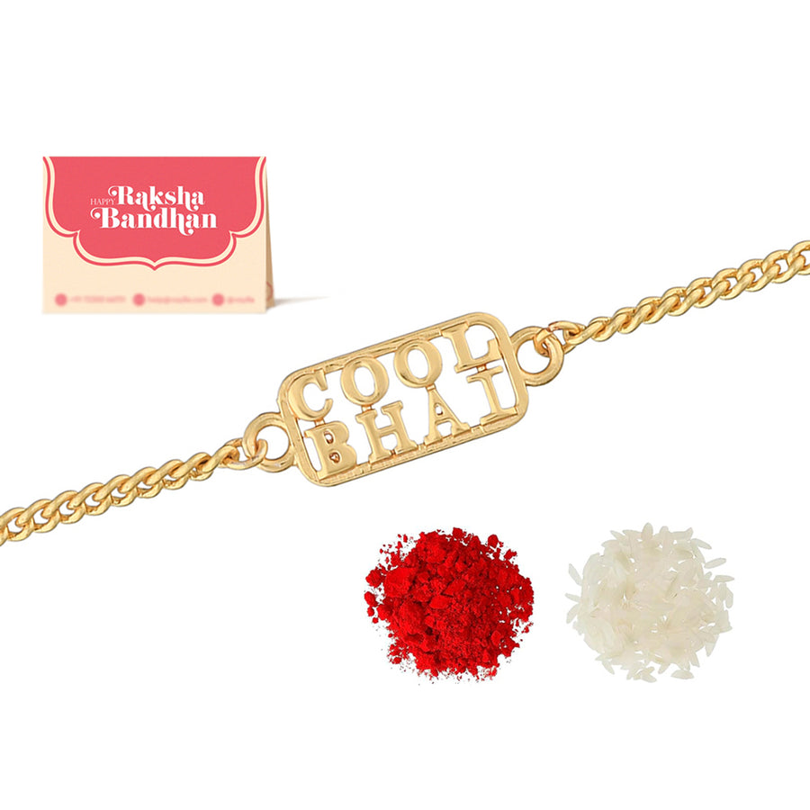 Cool Bhai Gold Tone Bracelet Style Rakhi | Voylla Rakhi
