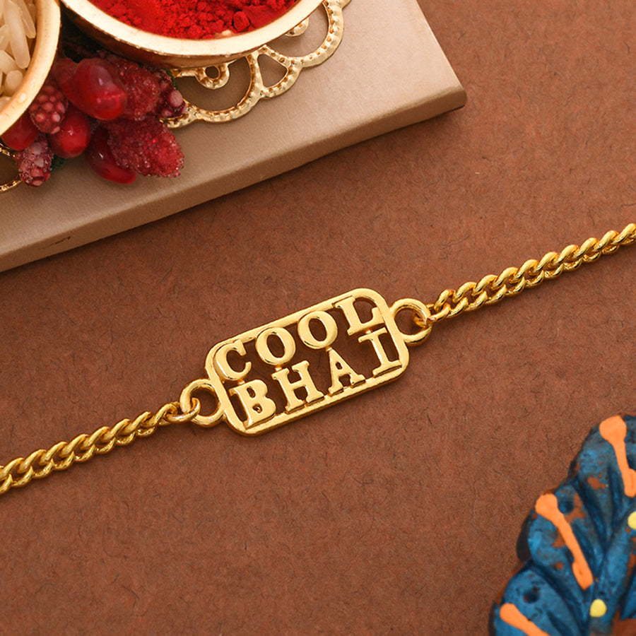Cool Bhai Gold Tone Bracelet Style Rakhi | Voylla Rakhi