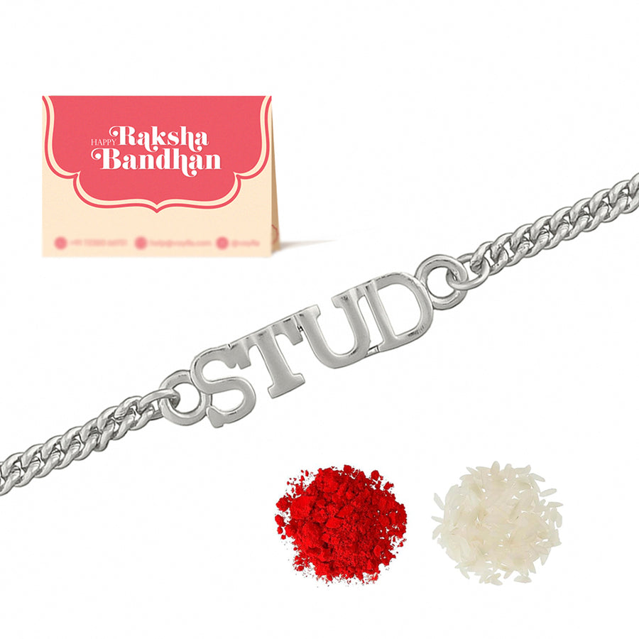 Stylish Silver Plated Bracelet Style STUD rakhi | Voylla Rakhi