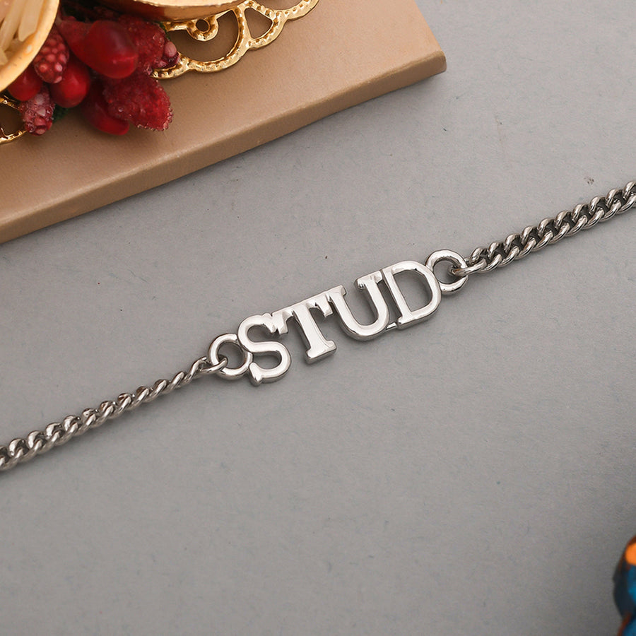 Stylish Silver Plated Bracelet Style STUD rakhi | Voylla Rakhi