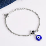 Evil Eye Hanging Bead With Shiva Moon Silver Oxidized Bracelet