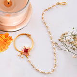 Forever More Enamelled Floral Motif Red Stone Non-Piercing Nose Ring