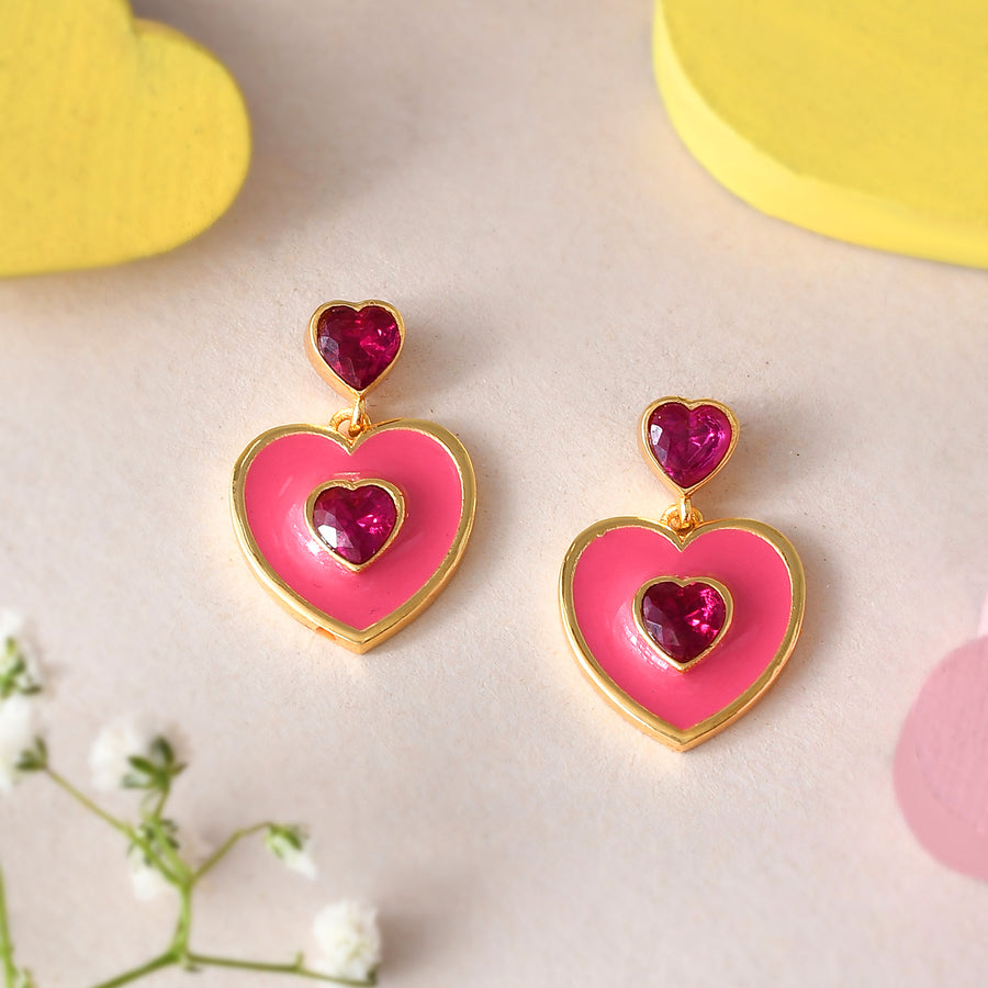 Valentine's Day Pink Heart Drop Earrings – VOYLLA