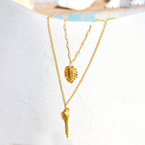 Hawaii Double-Layered Monstera And Tropical Bird Necklace