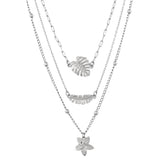 Hawaii Tropical Flora Multi-Layered Silver Necklace