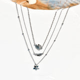 Hawaii Tropical Flora Multi-Layered Silver Necklace