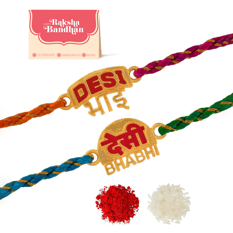 Desi Bhai-Bhabhi Multi Color Thread Lumba Rakhi Combo For Bhaiya Bhabhi | Voylla