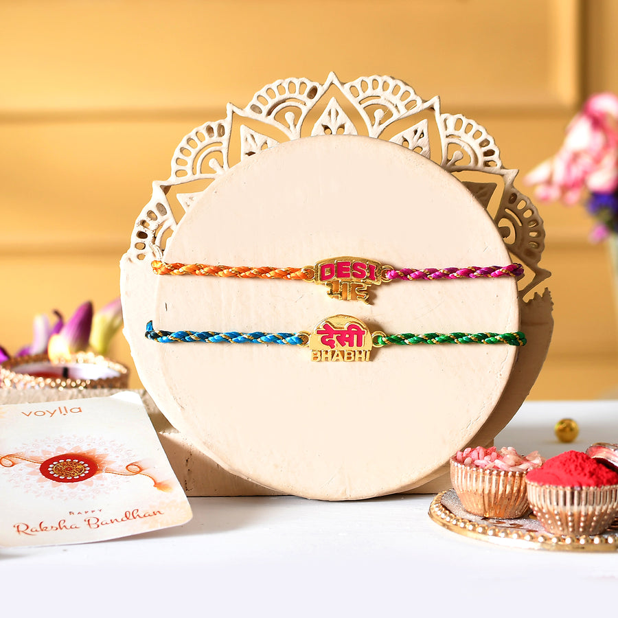 Desi Bhai-Bhabhi Multi Color Thread Lumba Rakhi Combo For Bhaiya Bhabhi | Voylla