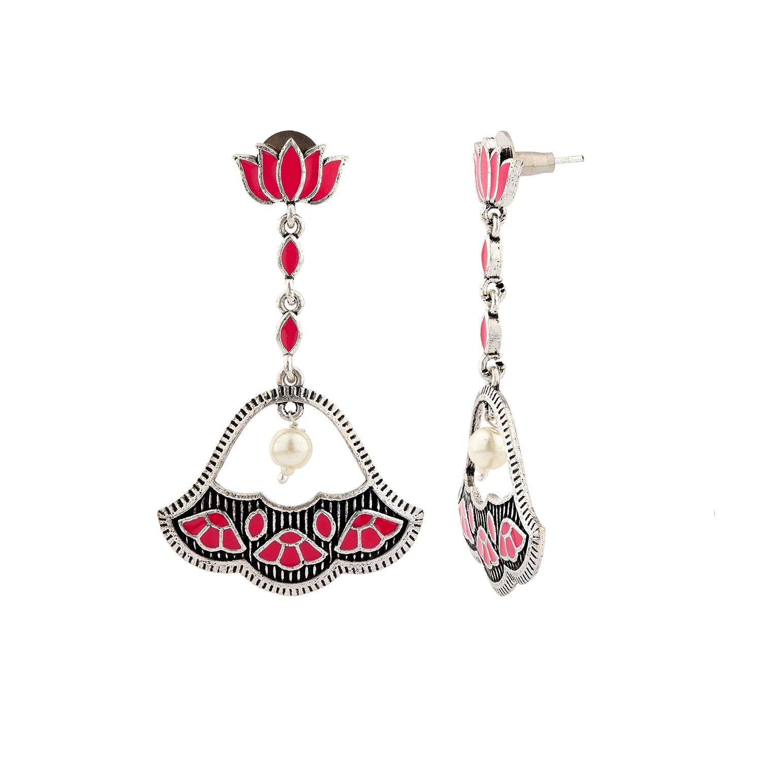 Madhubani Phoolkari Fables Oxidised Enamel Earrings