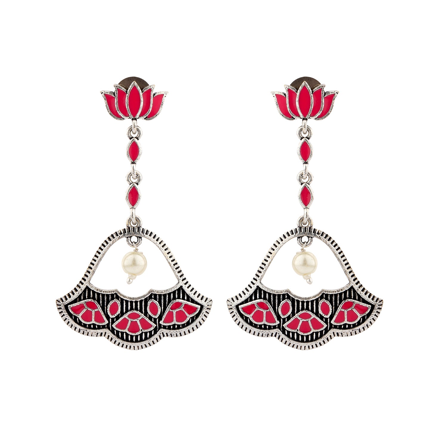 Madhubani Phoolkari Fables Oxidised Enamel Earrings