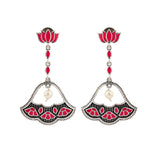 Madhubani Phoolkari Fables Oxidised Enamel Earrings