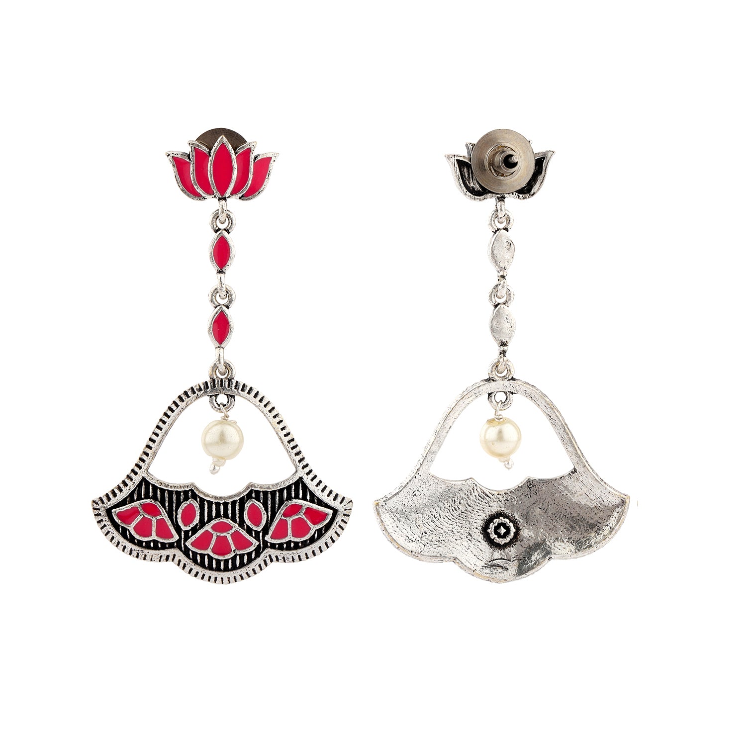 Madhubani Phoolkari Fables Oxidised Enamel Earrings