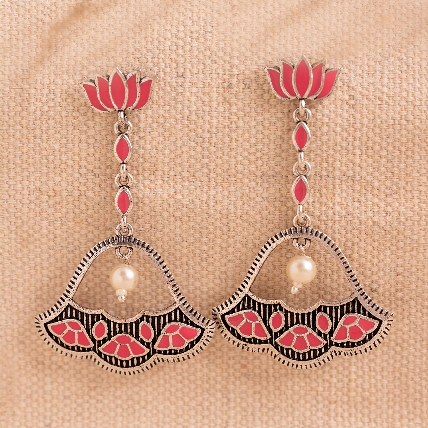 Madhubani Phoolkari Fables Oxidised Enamel Earrings