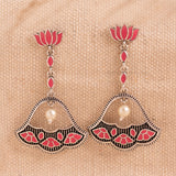 Madhubani Phoolkari Fables Oxidised Enamel Earrings