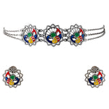 Madhubani Matsya Mayur Oxidised Enamel Choker Necklace Set