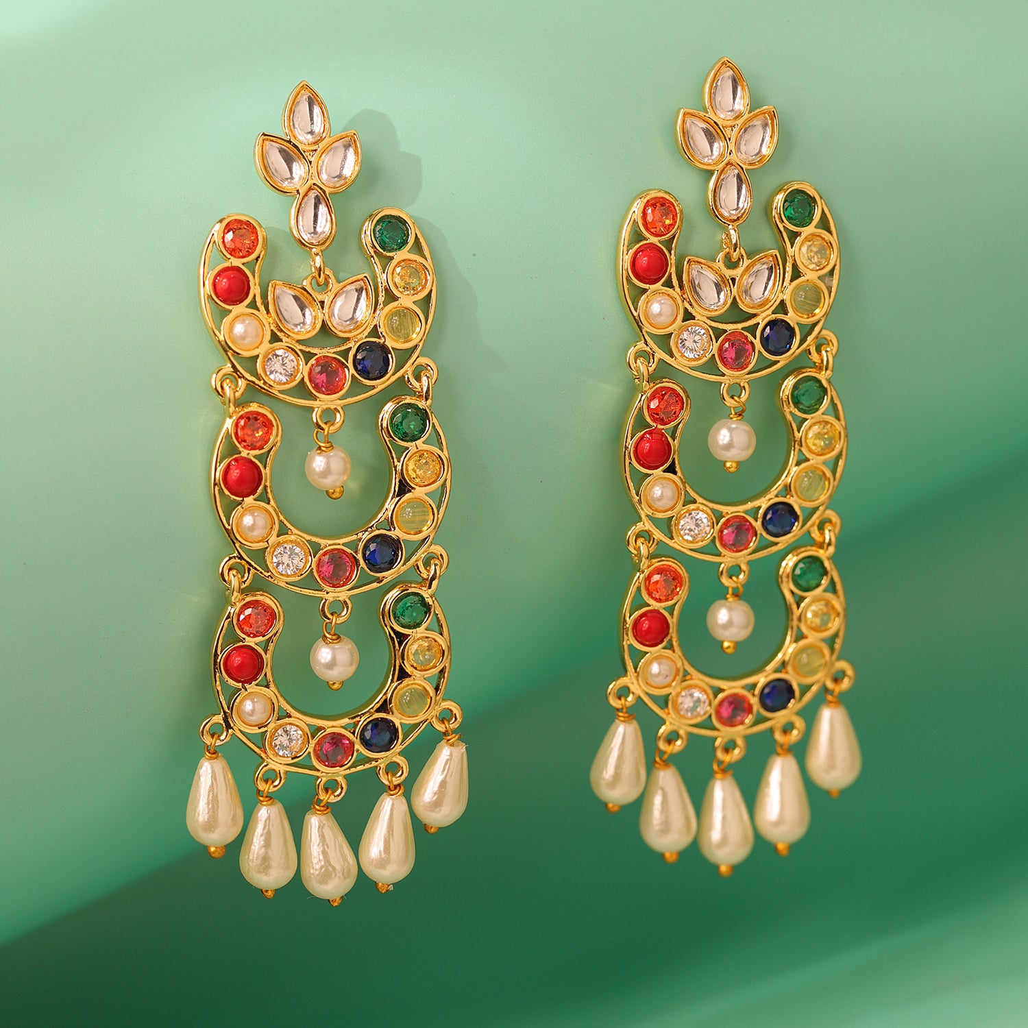 Navratan Moonlight Dangle Earrings
