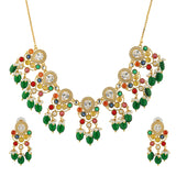 Navratan Pear Of Divinity Collar Necklace Set