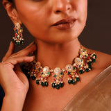 Navratan Pear Of Divinity Collar Necklace Set