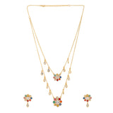 Navratan Rainbow Royals Layered Collar Necklace Set