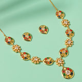 Navratan Gem Cascade Short Necklace Set