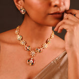 Navratan Gem Cascade Short Necklace Set