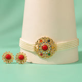 Navratan Crimson Bloom Choker Necklace Set