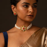 Navratan Crimson Bloom Choker Necklace Set