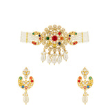 Navratan Starlit Bloom Drop Choker Necklace Set