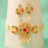 Navratan Starlit Bloom Drop Choker Necklace Set