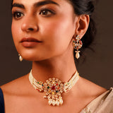 Navratan Starlit Bloom Drop Choker Necklace Set