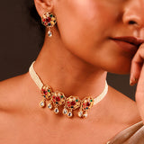 Navratan Pearl Facet Choker Necklace Set