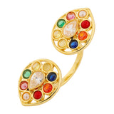 Navratan Pear Of Divinity Two Finger Ring