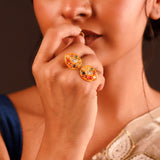 Navratan Pear Of Divinity Two Finger Ring