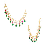 Pearl Elegance Royal Green Drop Earrings Chain Set